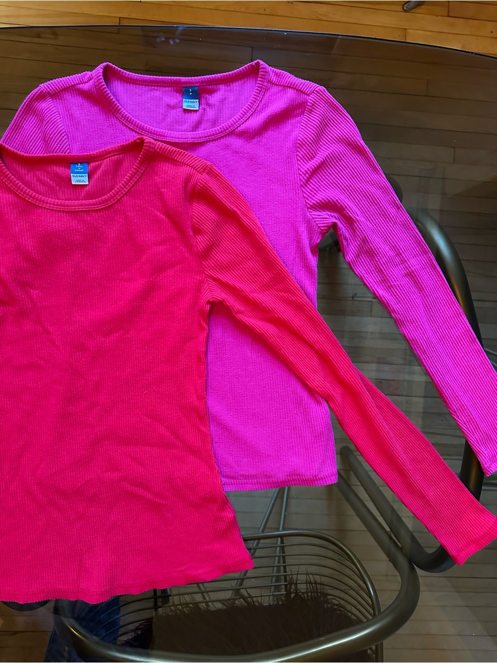 Old Navy Long-Sleeve Ribbed Tops - Fuchsia & Hot Pink